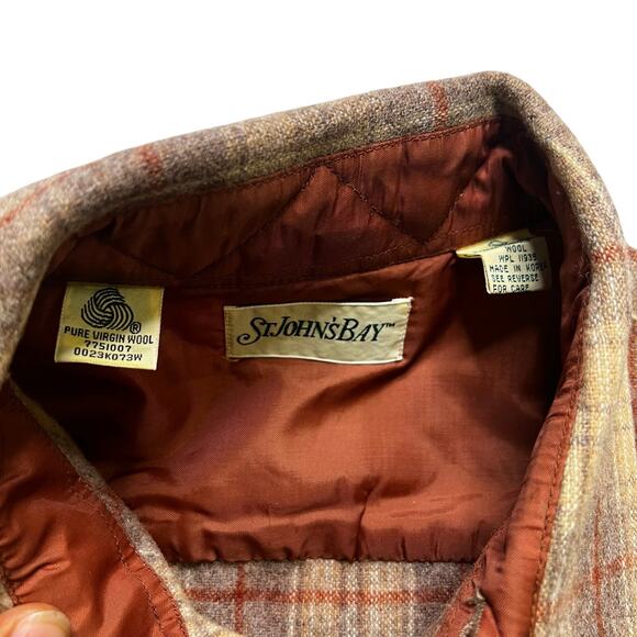 Vintage St. John’s Bay Wool Plaid Shirt Jacket Size Large 100% Virgin Wool boho - Picture 4 of 10